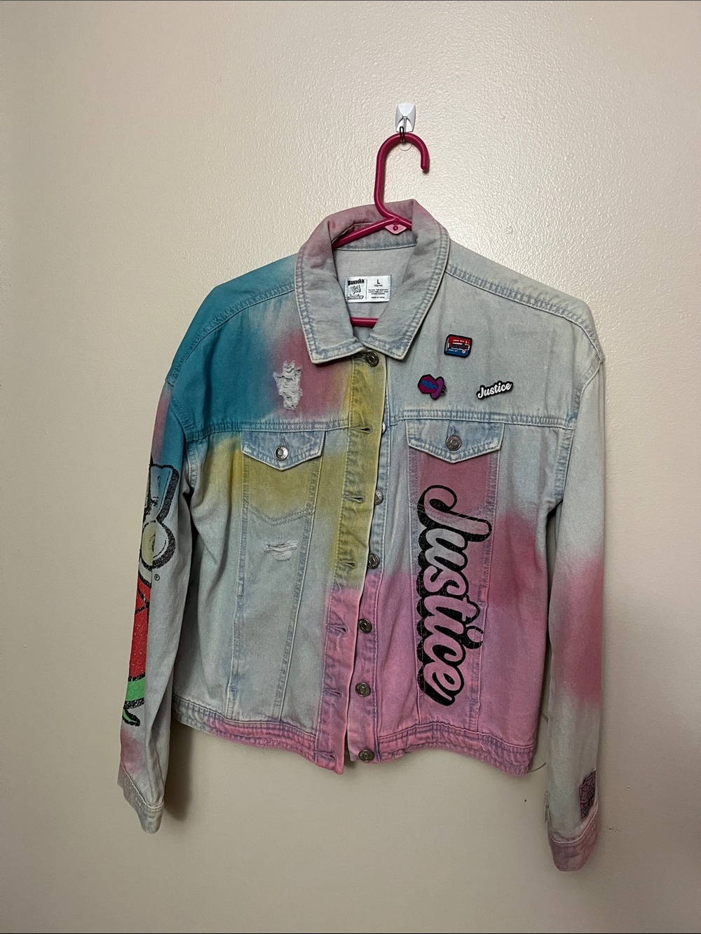 Justice Girls’ Multicolor Pastel Tie-Dye Denim Jacket (Size Large 12-14)